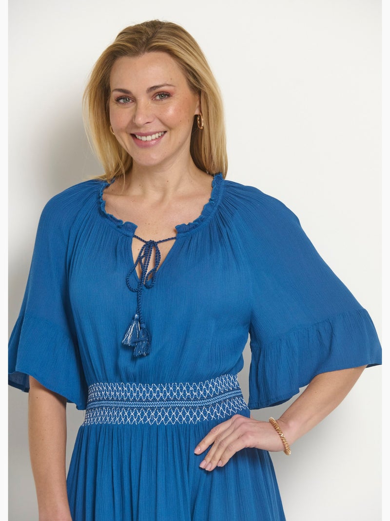 Robe courte plissée taille élastiquée - Afibel Indigo - Kiabi