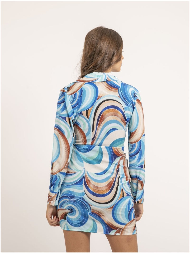 Robe courte portefeuille motifs INDIKA Bleu - Kiabi
