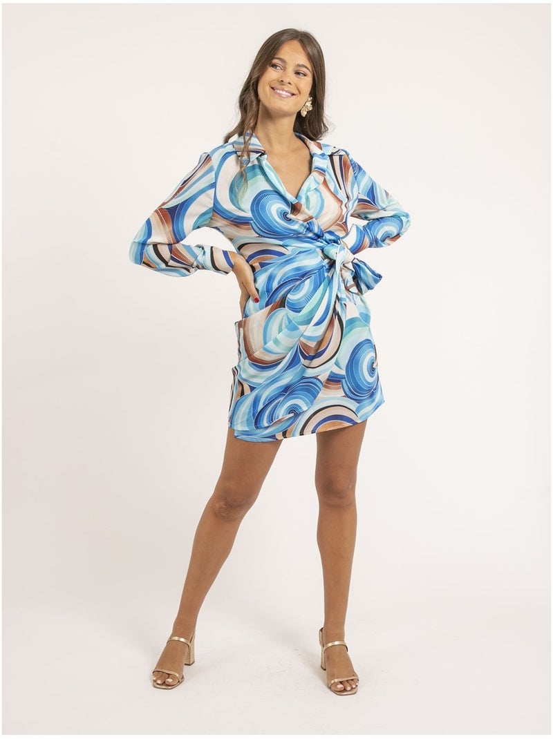 Robe courte portefeuille motifs INDIKA Bleu - Kiabi