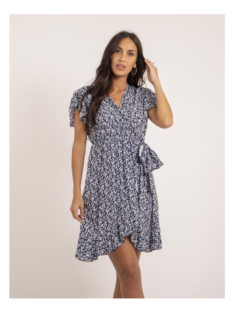 Robe courte portefeuille motifs INEZA Bleu marine - Kiabi