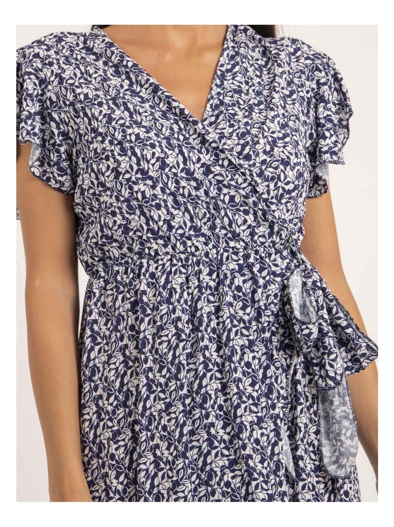 Robe courte portefeuille motifs INEZA Bleu marine - Kiabi