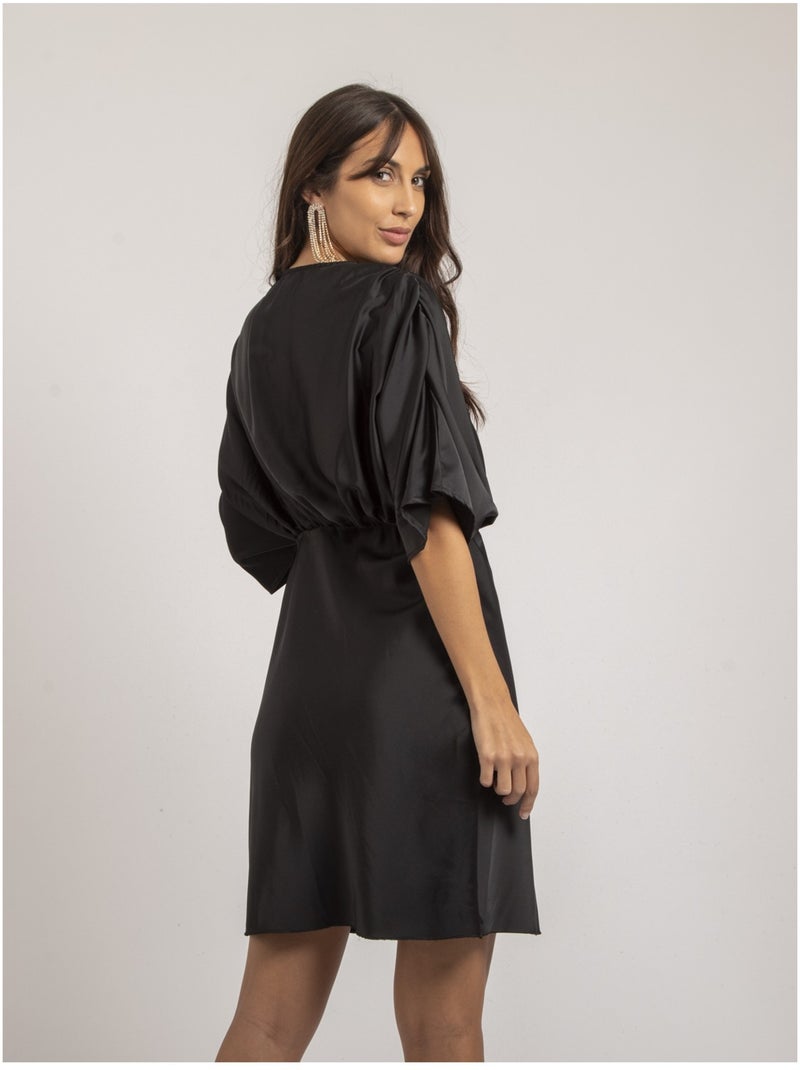 Robe courte portefeuille satin ILIZAN Noir - Kiabi