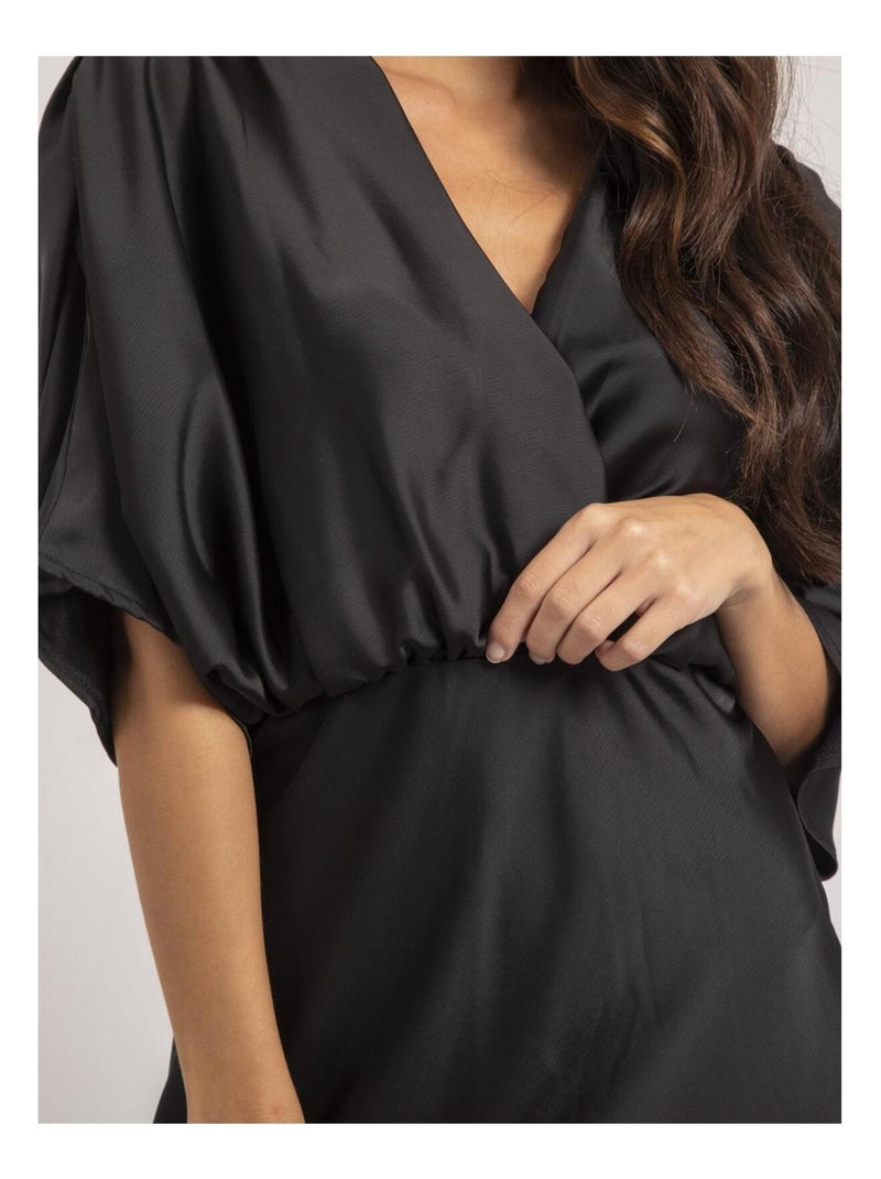 Robe courte portefeuille satin ILIZAN Noir - Kiabi