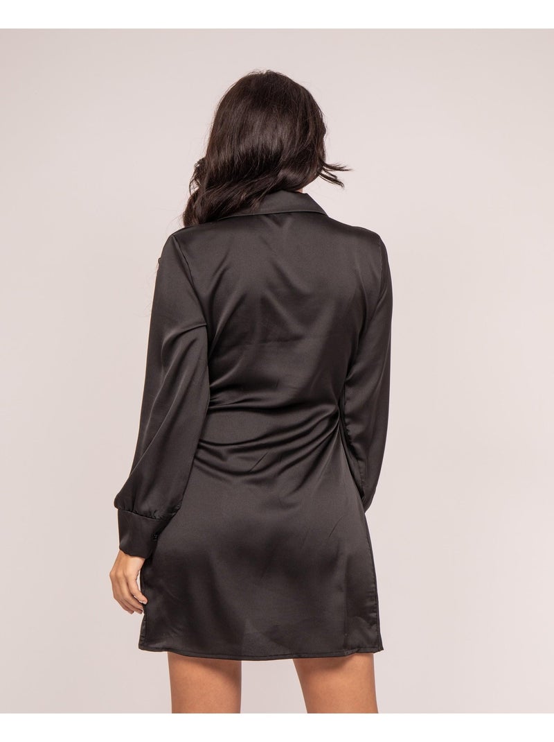 Robe courte portefeuille satin ISSOP Noir - Kiabi