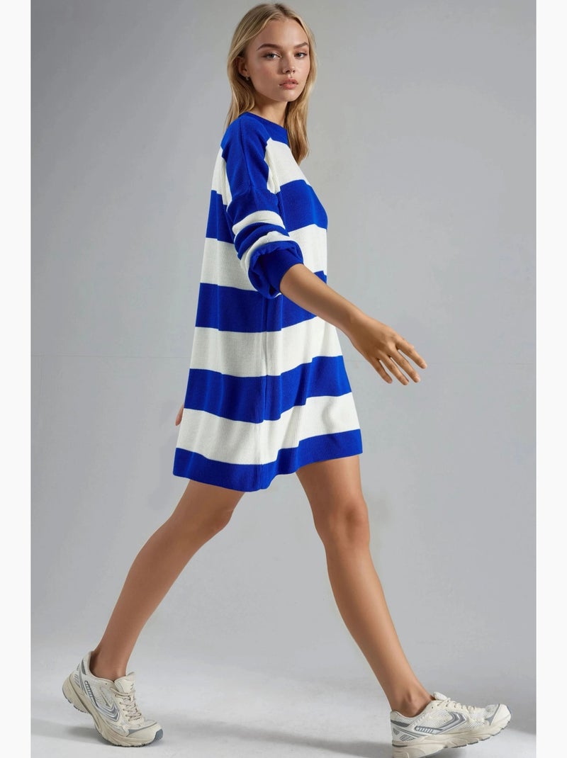 Robe courte rayée en maille côtelée à col rond my fashion Bleu cobalt - Kiabi