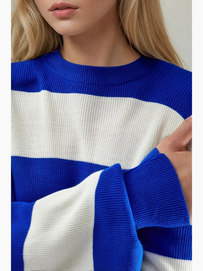 Robe courte rayée en maille côtelée à col rond my fashion Bleu cobalt - Kiabi