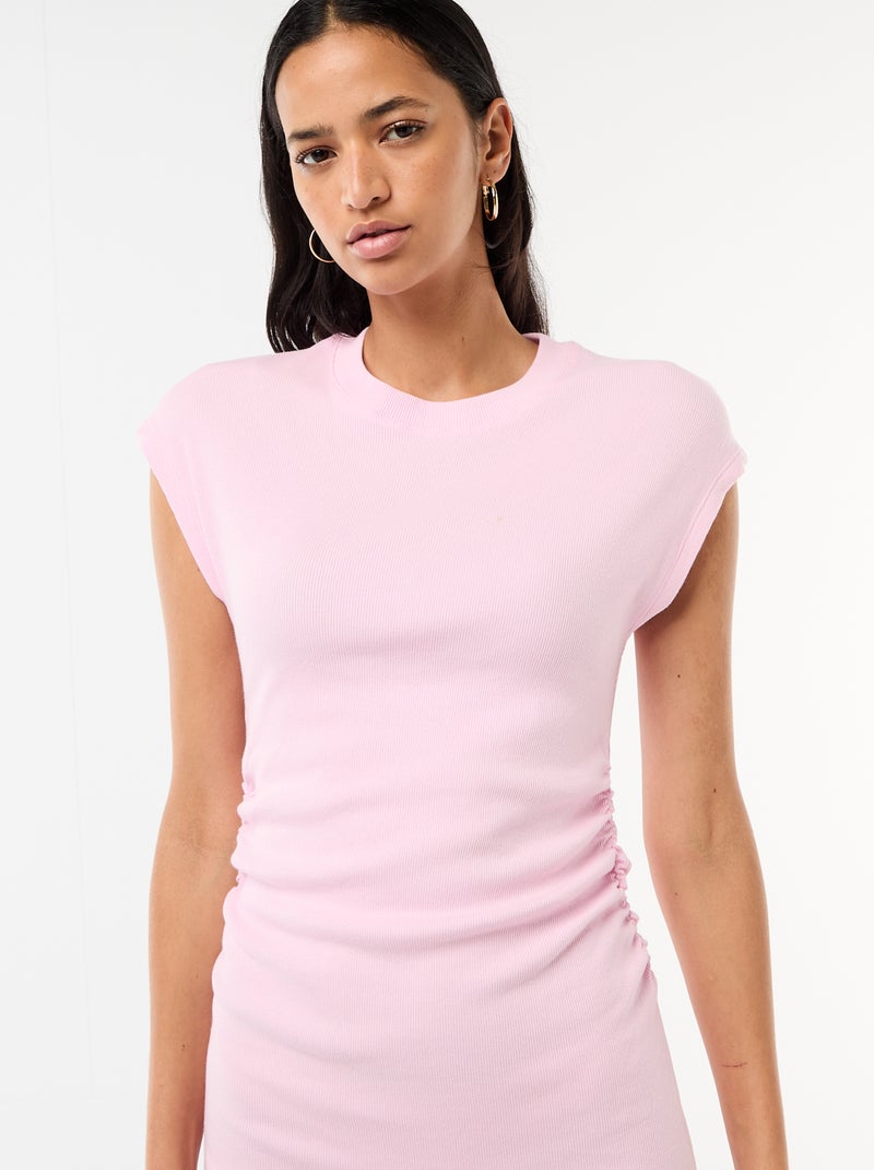 Robe courte sans manches en matière côtelée Rose - Kiabi