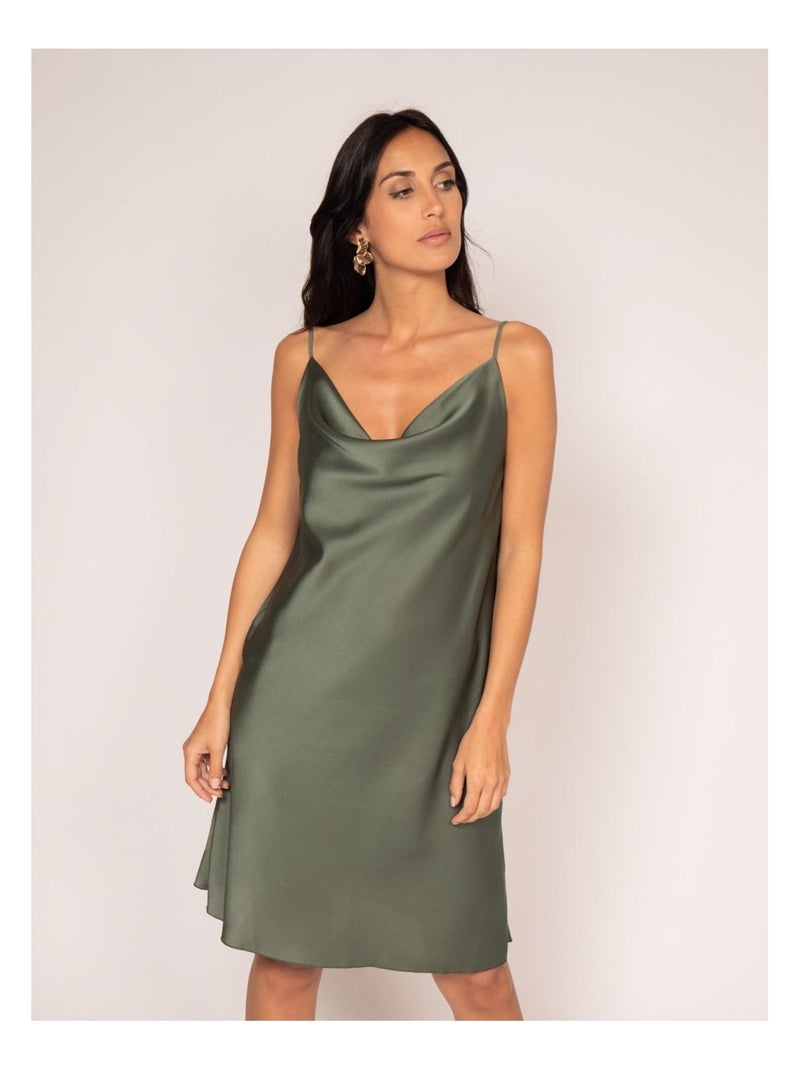 Robe courte satin IDALIA Kaki - Kiabi