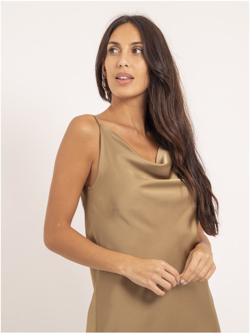 Robe courte satin IDALIA Marron caramel - Kiabi