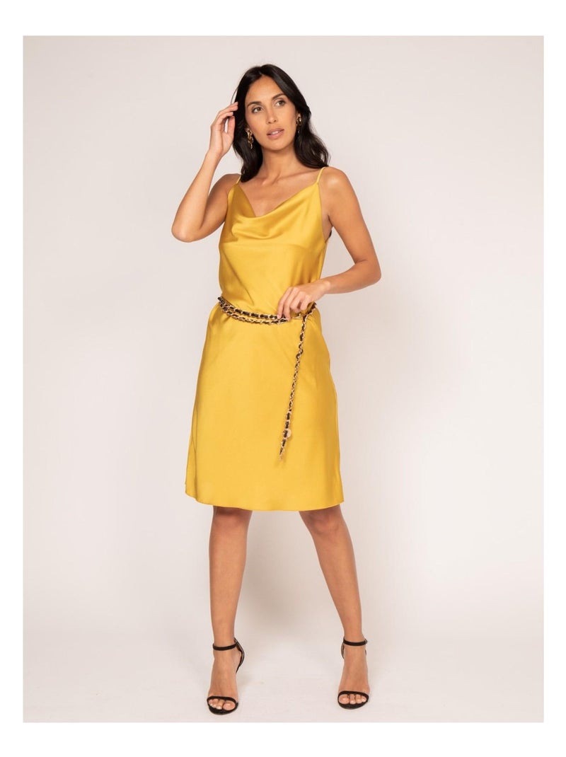 Robe courte satin IDALIA Moutarde - Kiabi