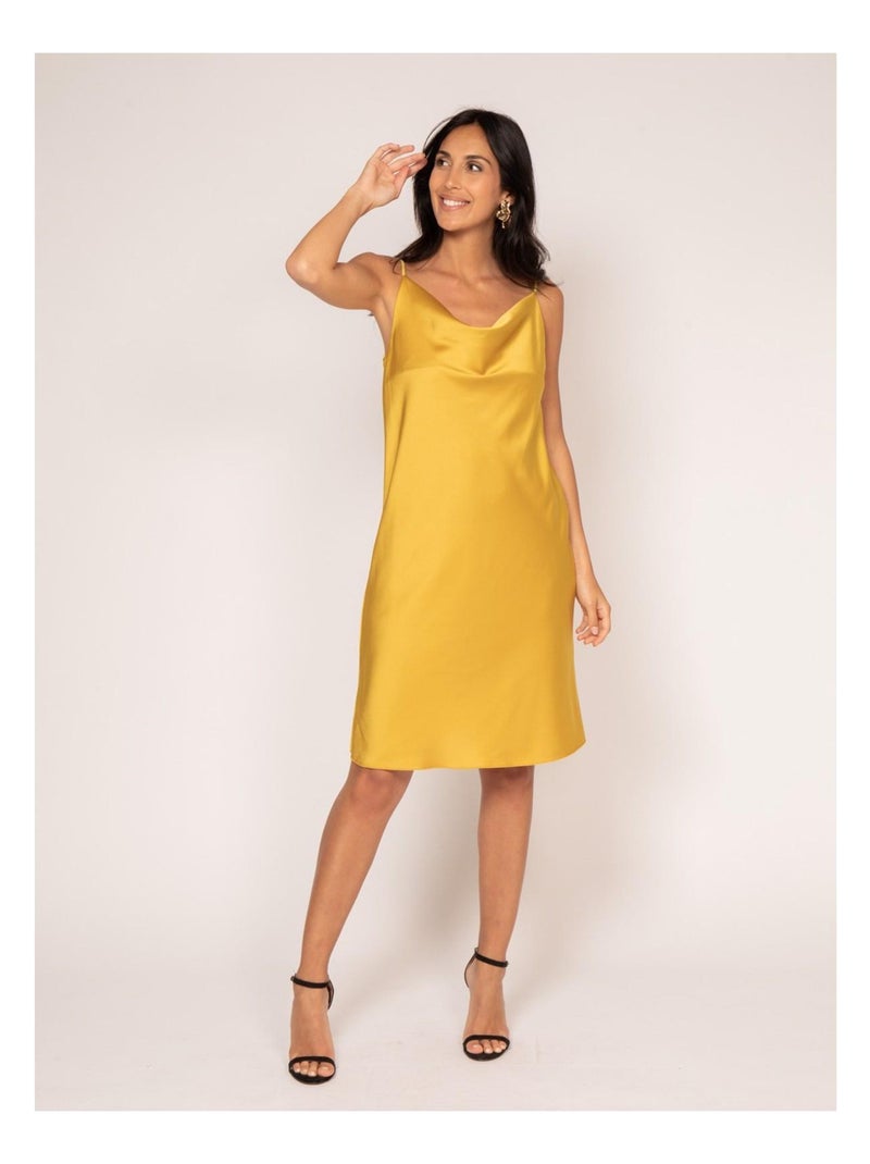 Robe courte satin IDALIA Moutarde - Kiabi