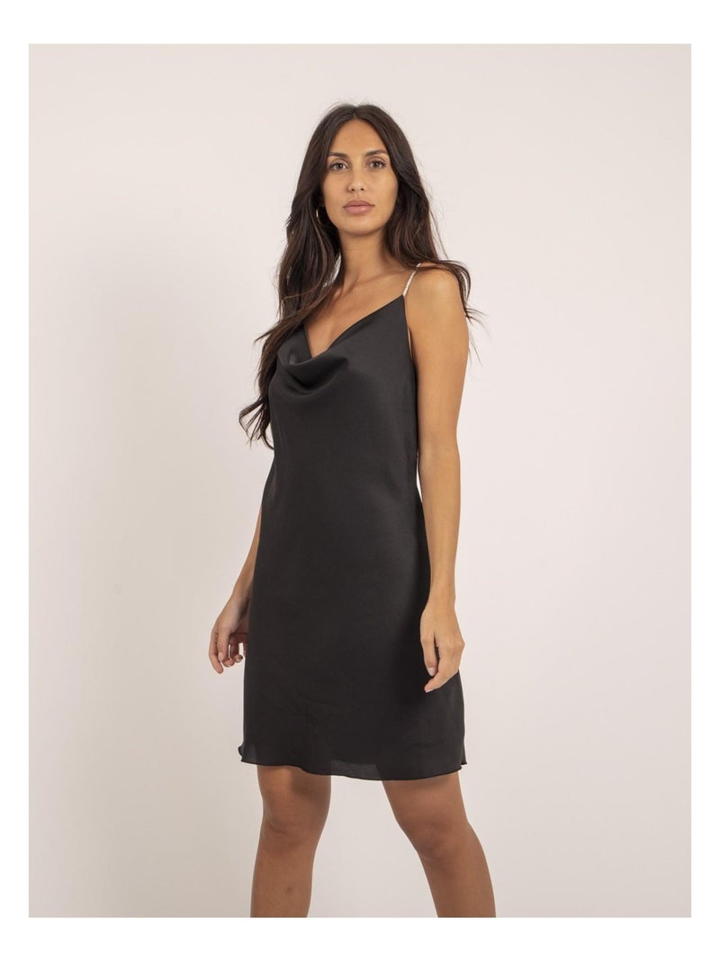 Robe courte satin manches bijoux IWAEL Noir - Kiabi