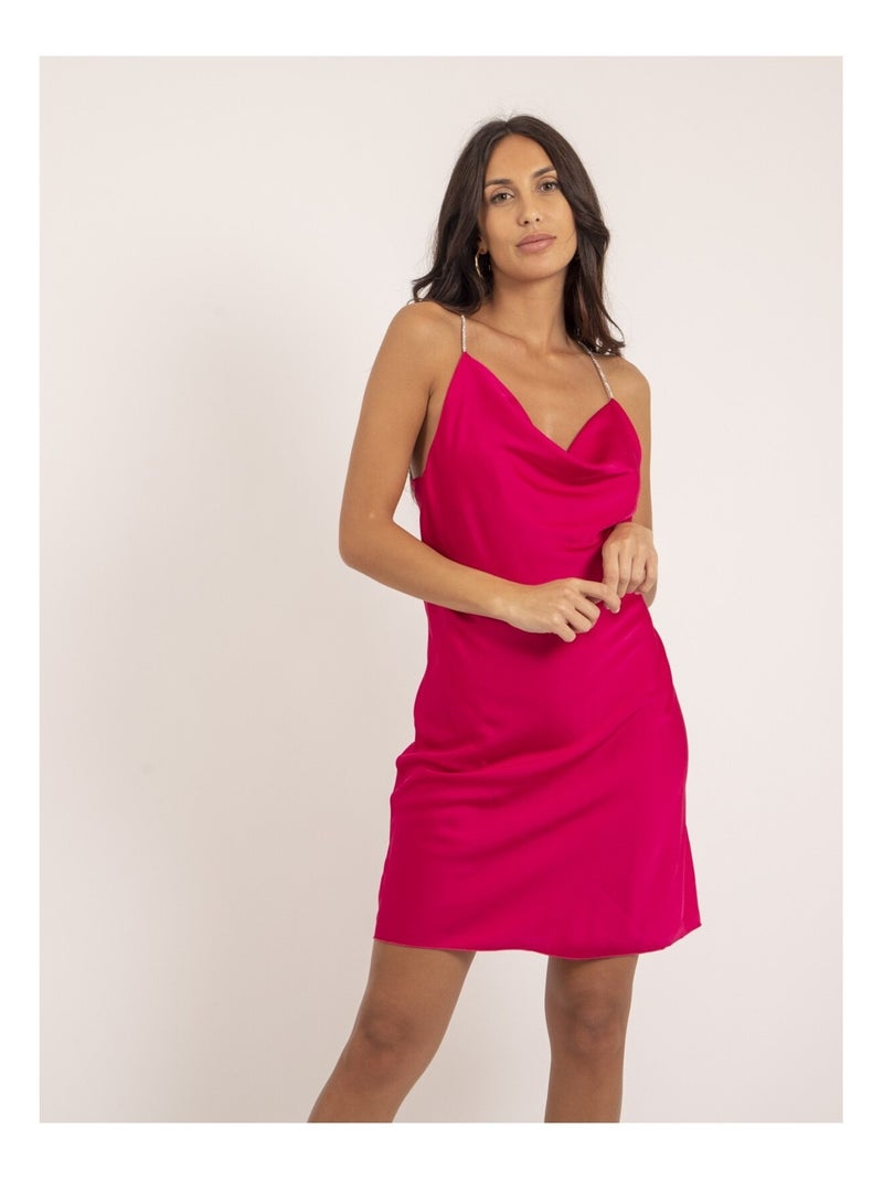 Robe courte satin manches bijoux IWAEL Rose fushia - Kiabi