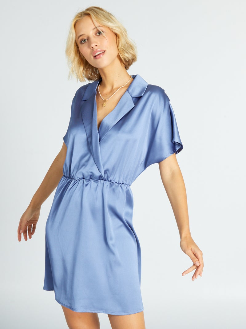 Robe courte satinée Bleu - Kiabi