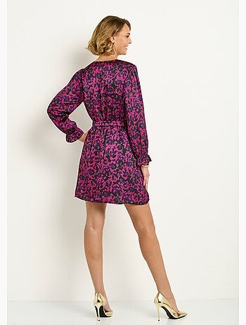 Robe courte satinée imprimé fleuri - AFIBEL