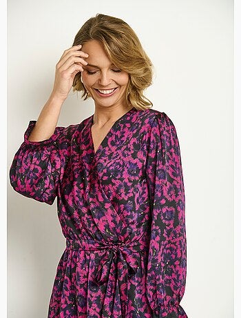 Robe courte satinée imprimé fleuri - AFIBEL