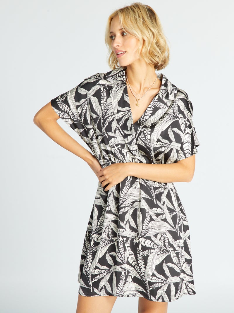 Robe courte satinée Noir - Kiabi