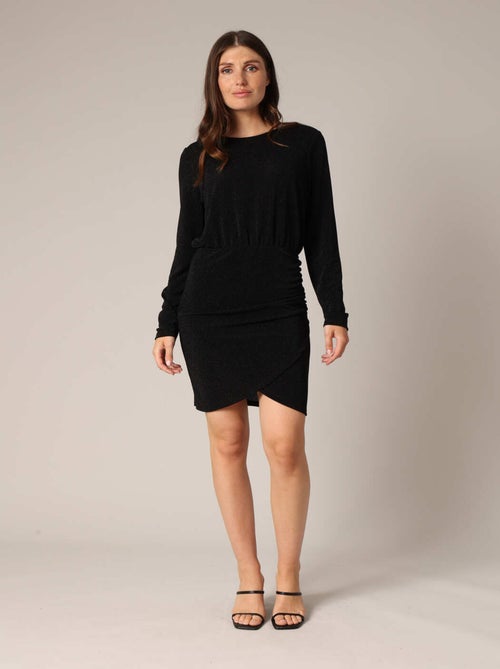 Robe courte scintillante à manches longues et taille froncée 'Deeluxe' - Kiabi
