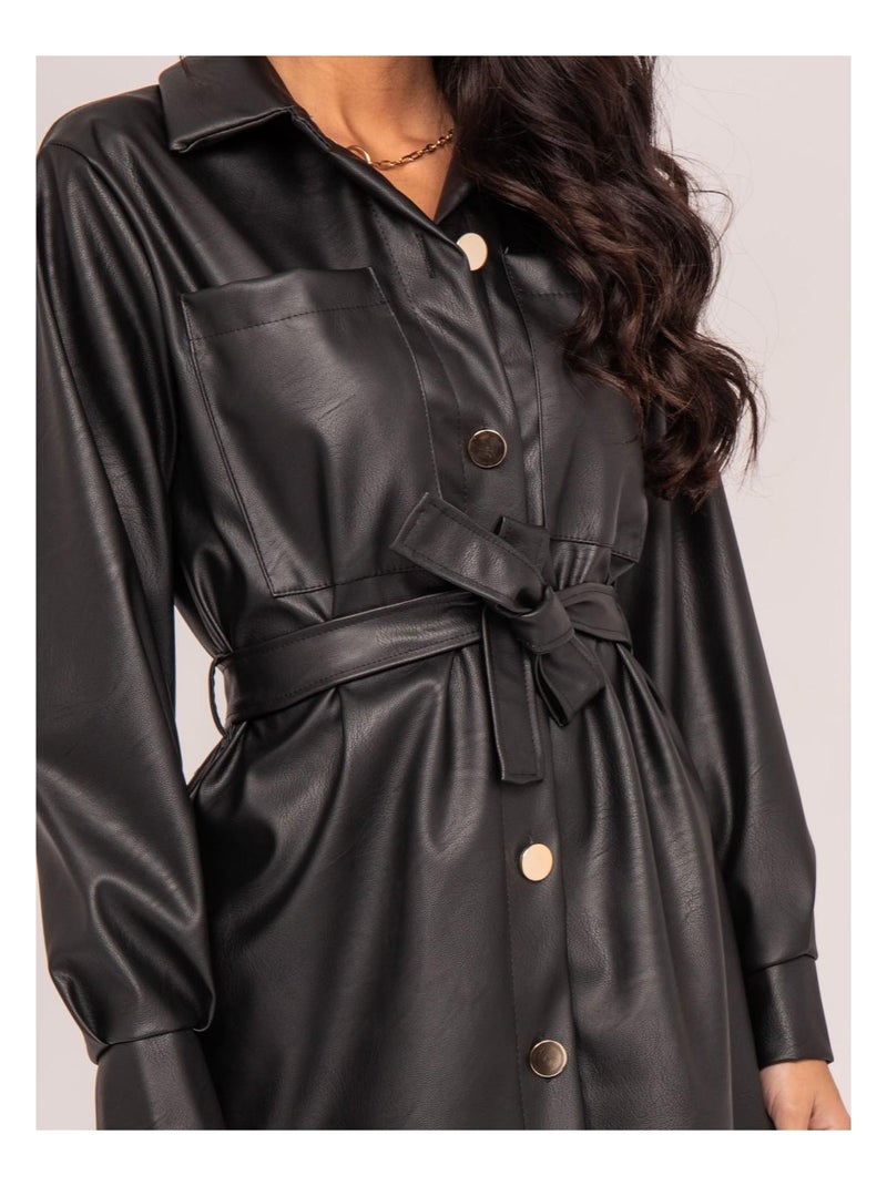 Robe Chemise Robe Simili Cuir Manche Courte Robe Courte Simili