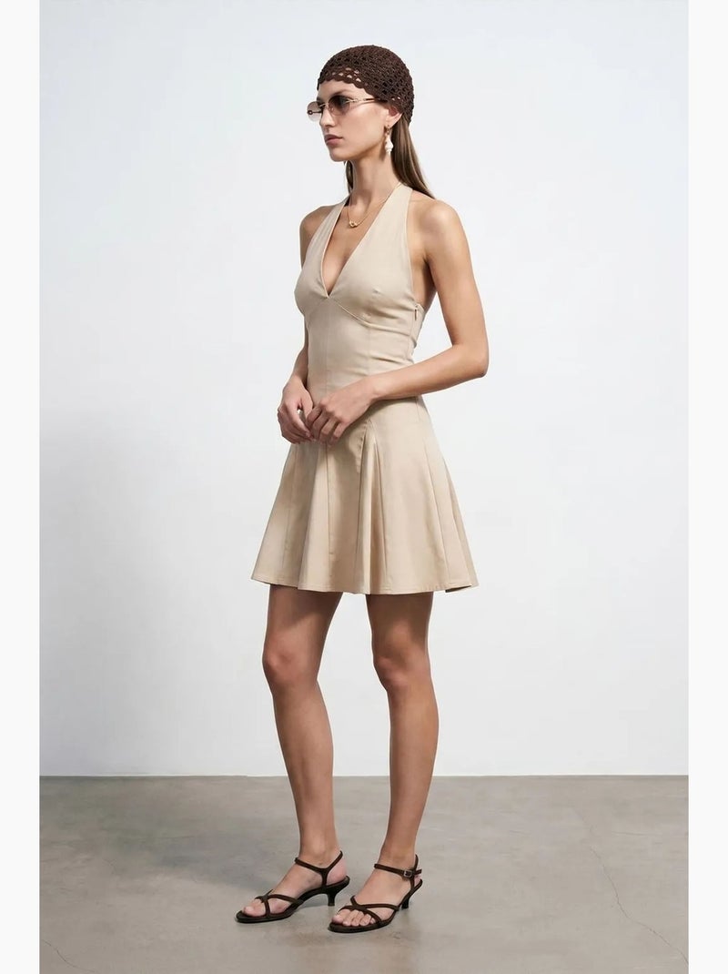 Robe courte skater à col halter dilvin Beige argile - Kiabi