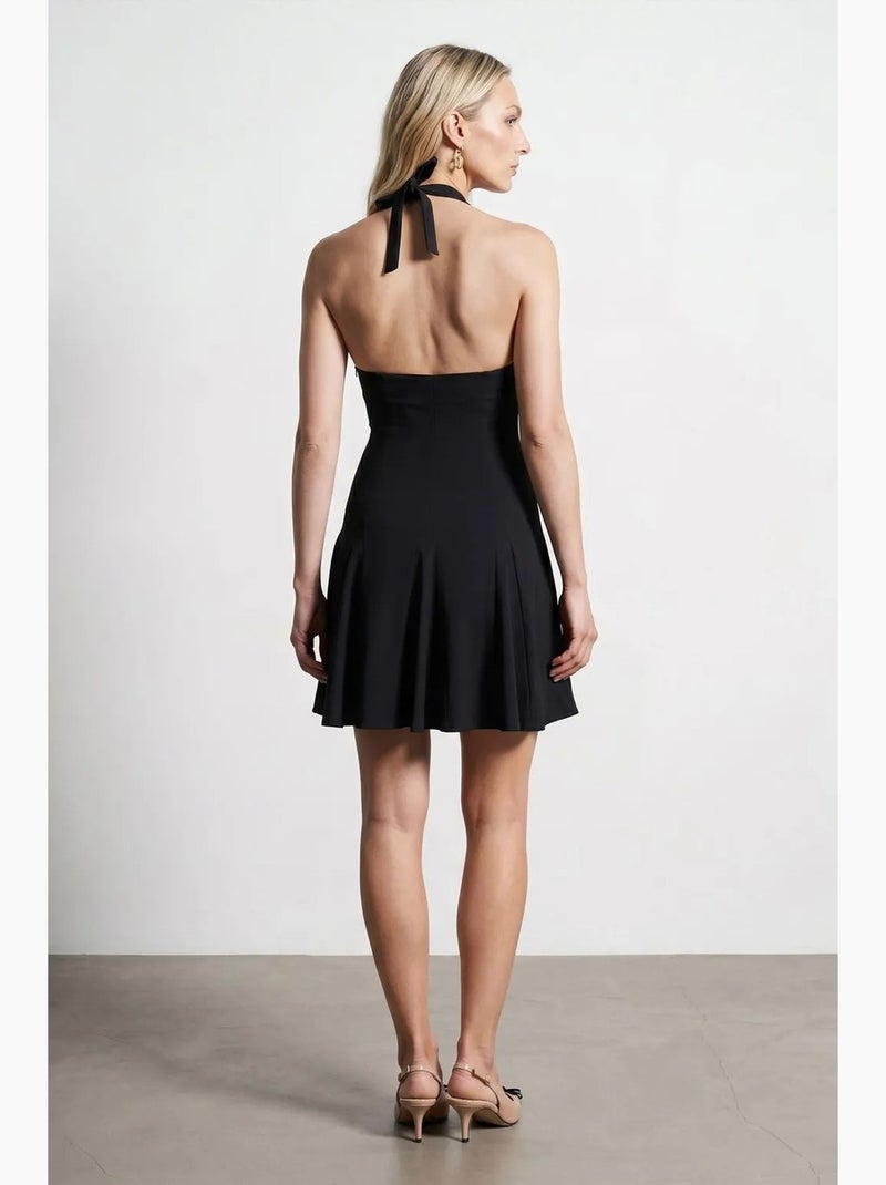 Robe courte skater à col halter dilvin Noir - Kiabi