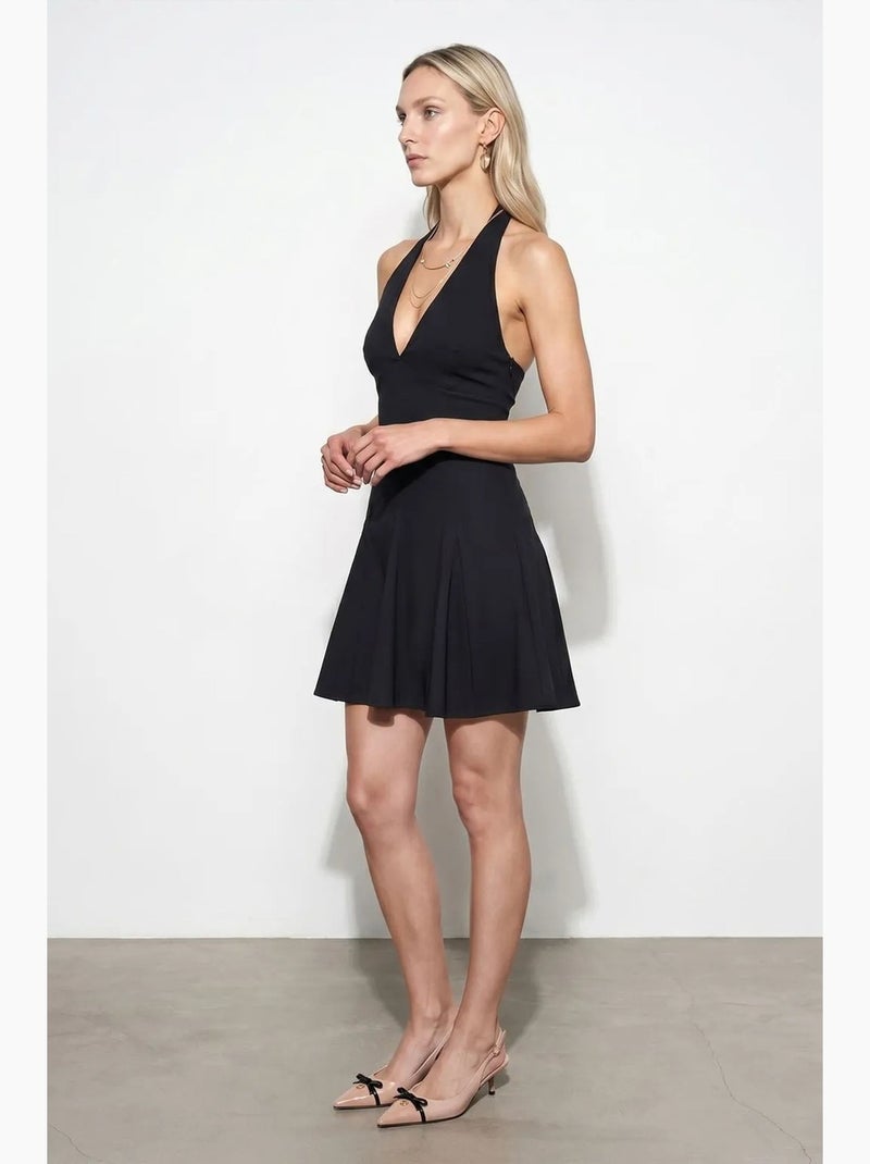 Robe courte skater à col halter dilvin Noir - Kiabi