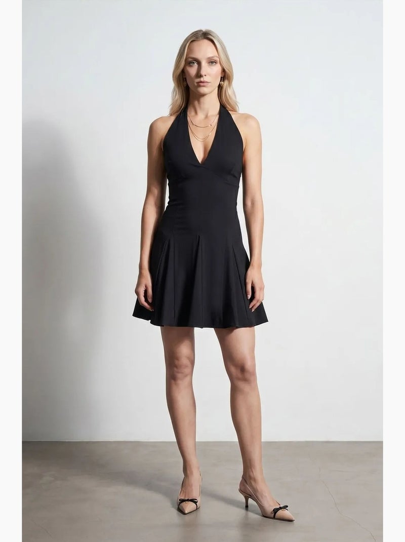 Robe courte skater à col halter dilvin Noir - Kiabi