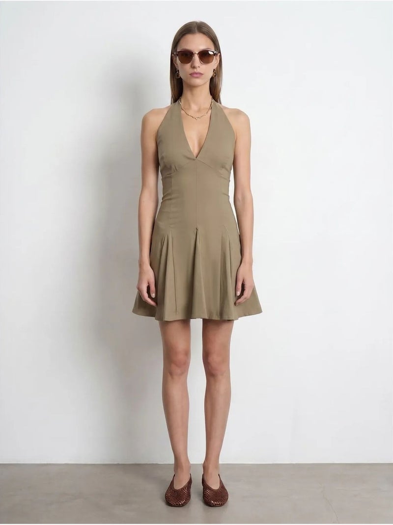 Robe Courte Skater À Col Halter Kaki - Kiabi