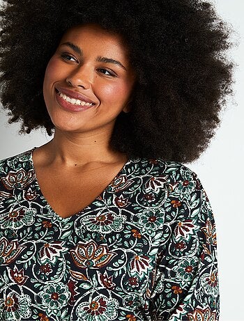 Robe courte smockée maille imprimé fleuri