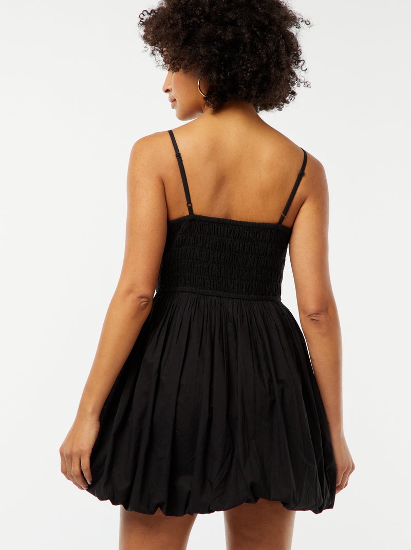 Robe courte smockée noir - Kiabi