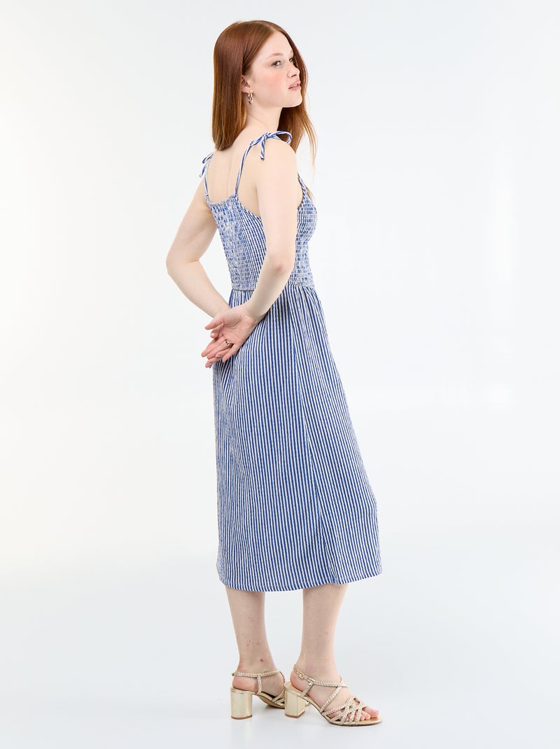 Robe courte smockée unie Bleu - Kiabi