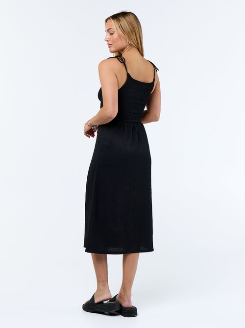 Robe courte smockée unie - Kiabi