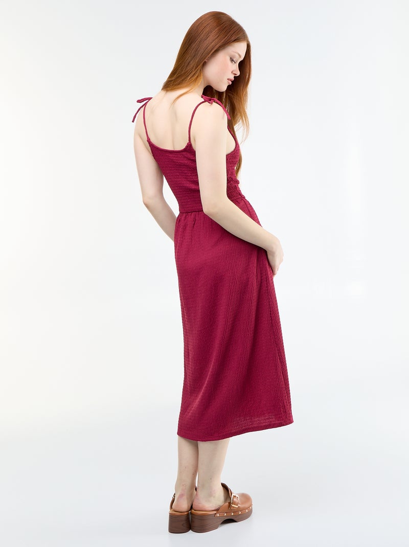Robe courte smockée unie Rouge - Kiabi