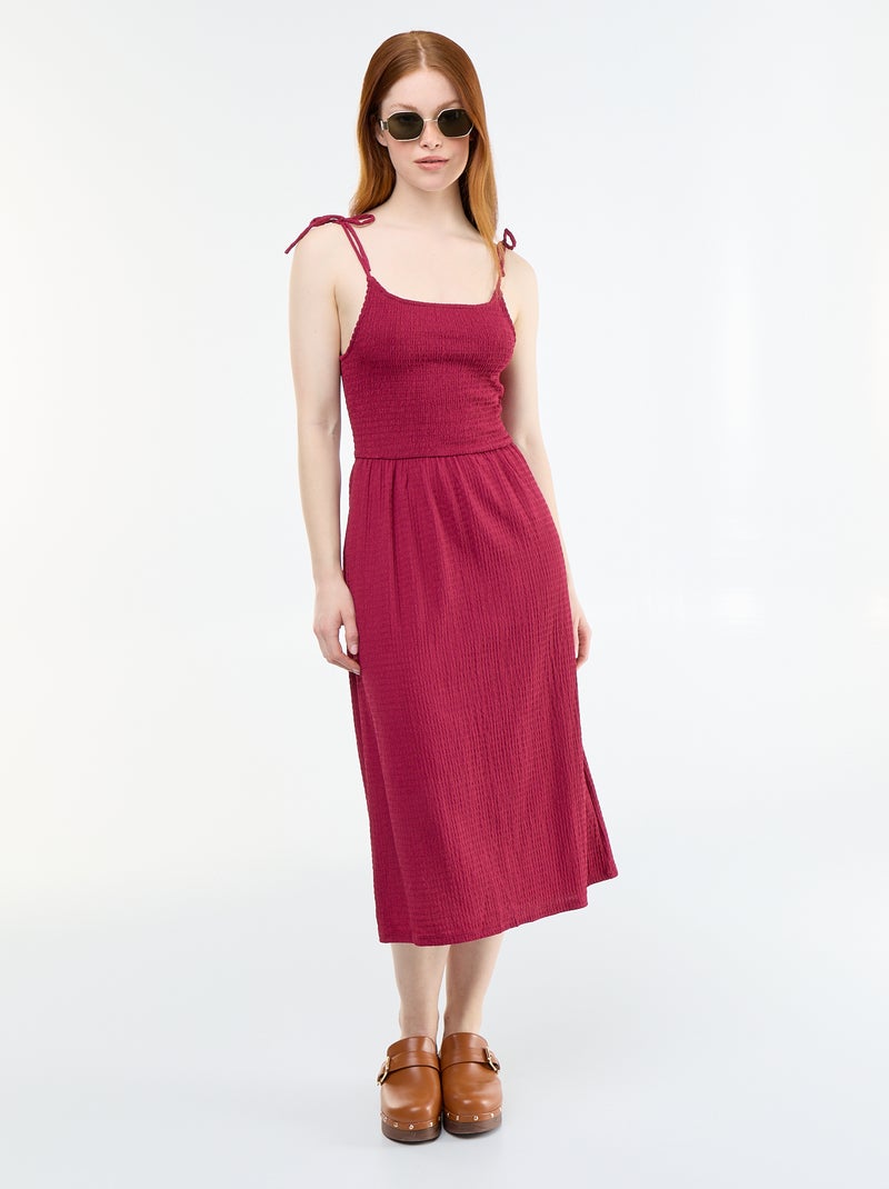 Robe courte smockée unie Rouge - Kiabi