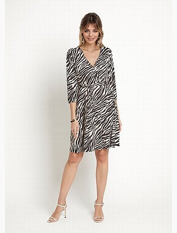 Robe courte stretch cache-c¿ur, motif zèbre - Afibel