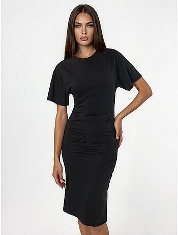 Robe courte t-shirt à col rond avec drapé busem