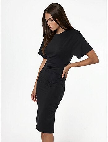 Robe courte t-shirt à col rond avec drapé busem