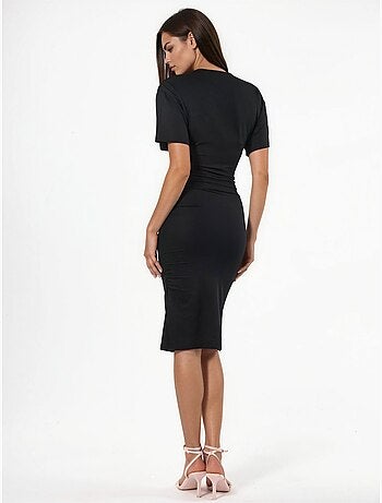 Robe courte t-shirt à col rond avec drapé busem