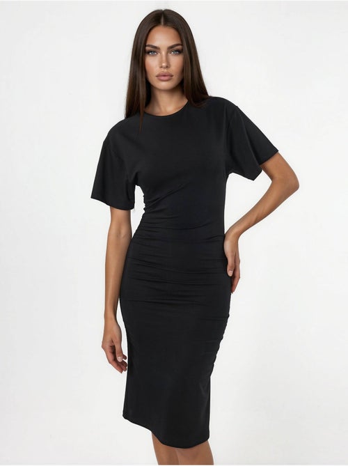 Robe courte t-shirt à col rond avec drapé busem - Kiabi Robe courte t-shirt à col rond avec drapé busem - Kiabi