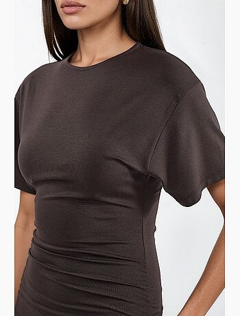 Robe courte t-shirt à col rond avec drapé busem