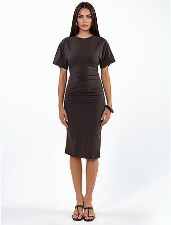 Robe courte t-shirt à col rond avec drapé busem