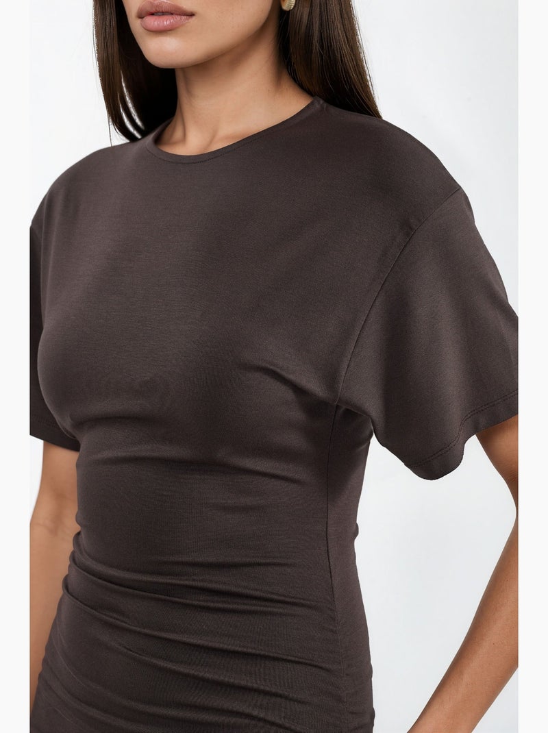 Robe courte t-shirt à col rond avec drapé busem Noir - Kiabi