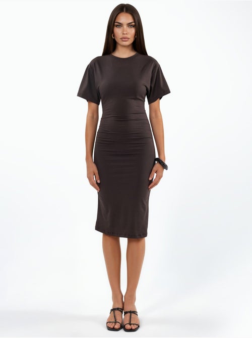 Robe courte t-shirt à col rond avec drapé busem - Kiabi Robe courte t-shirt à col rond avec drapé busem - Kiabi