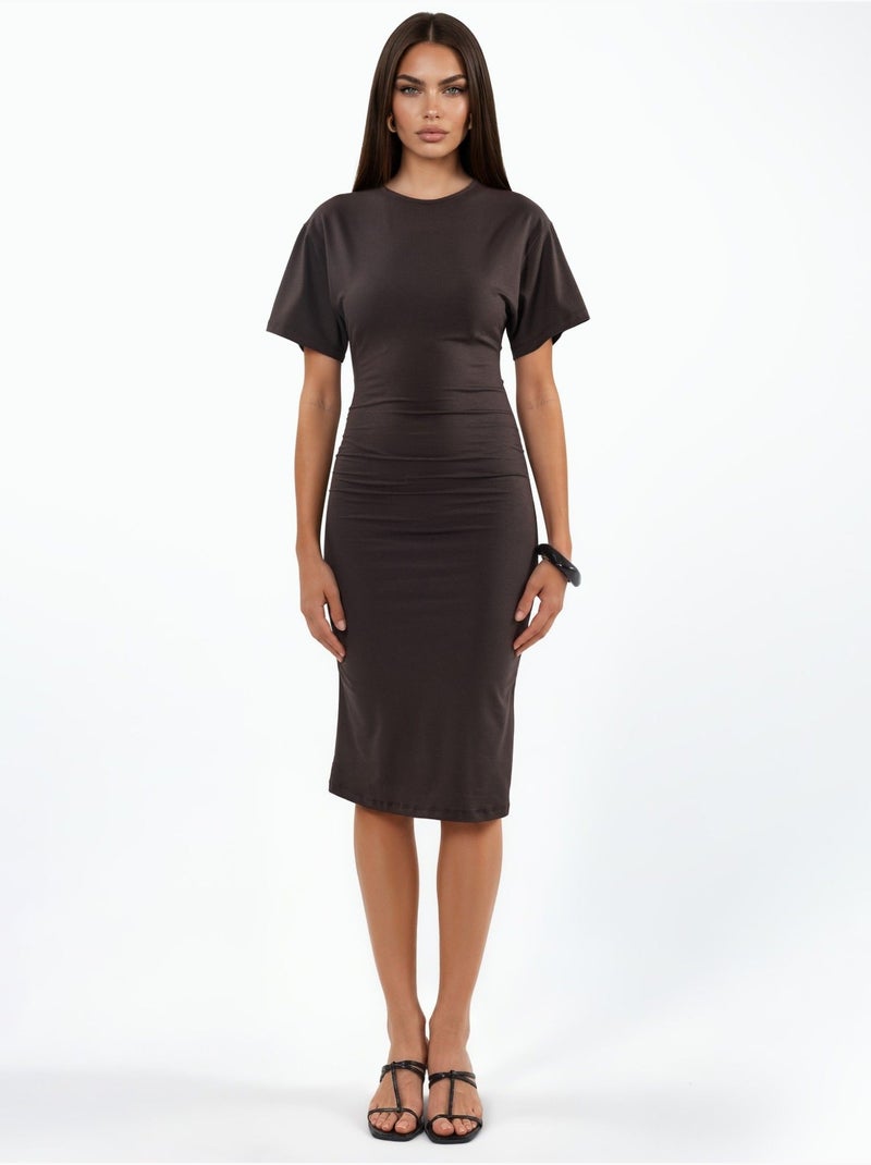 Robe courte t-shirt à col rond avec drapé busem Noir - Kiabi