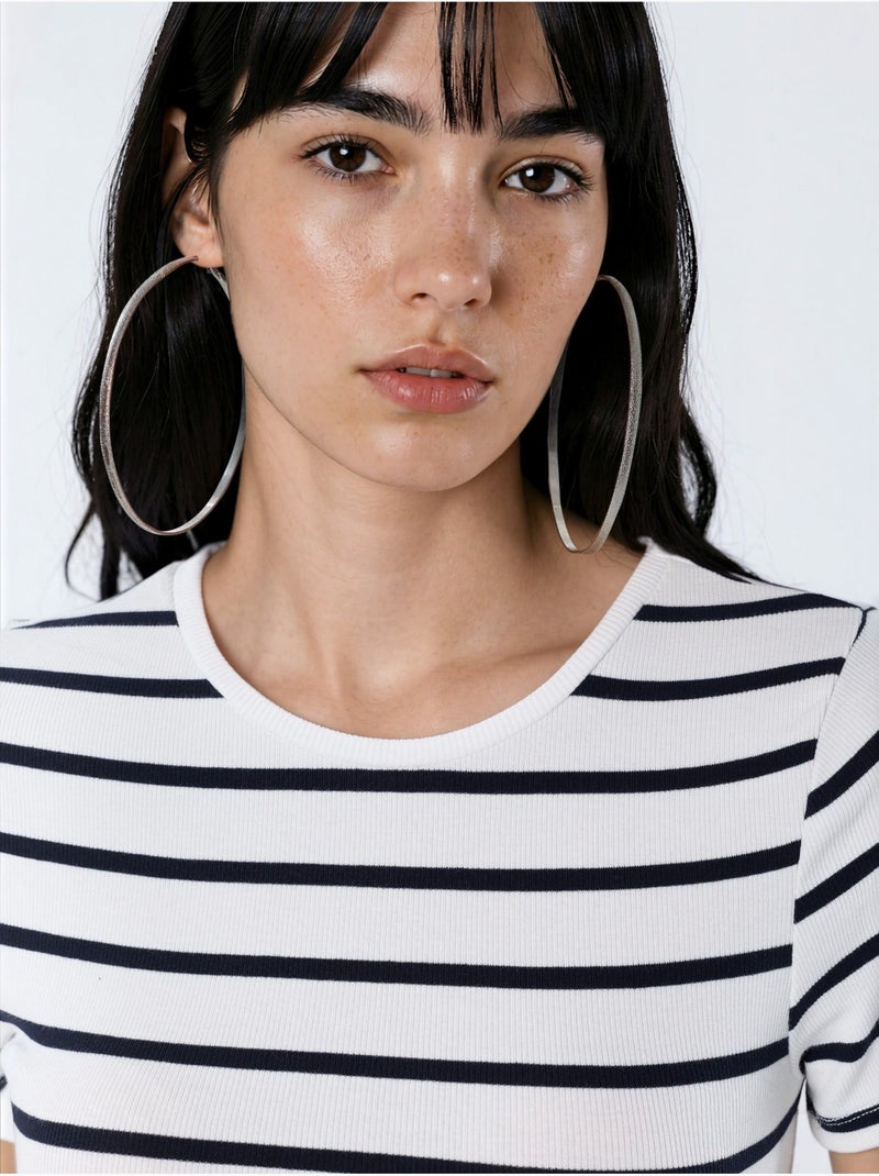 Robe courte t-shirt à rayures à col rond busem Multicolore - Kiabi