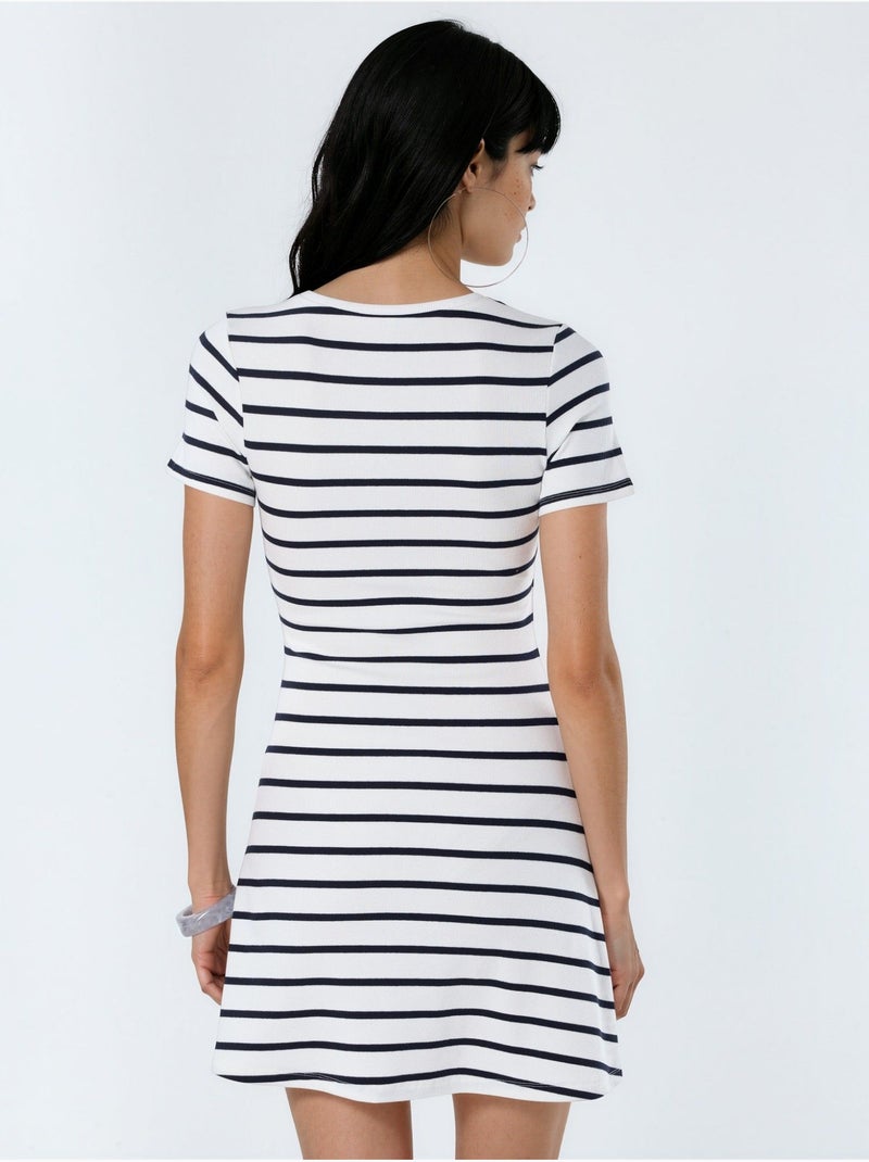 Robe courte t-shirt à rayures à col rond busem Multicolore - Kiabi