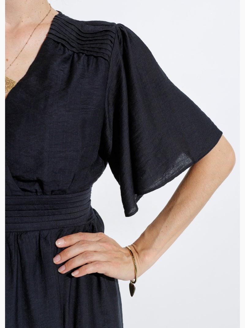 Robe courte taille et épaules plissées - afibel Noir - Kiabi