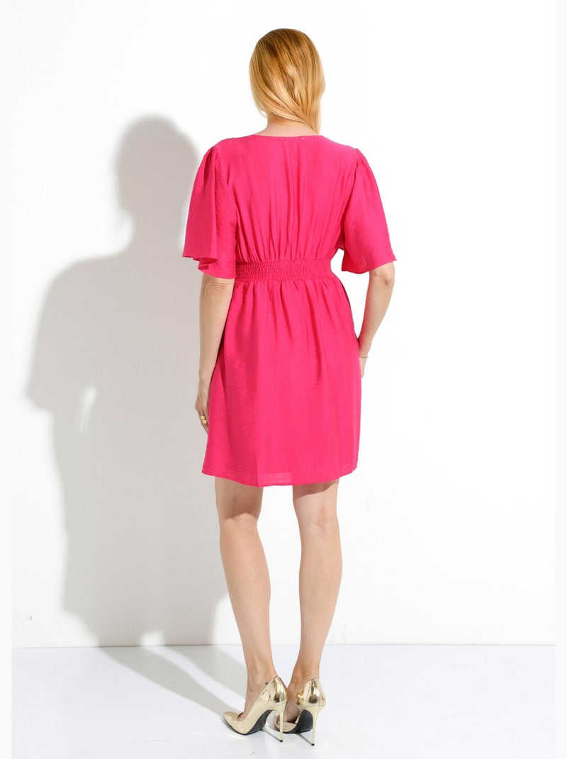 Robe courte taille et épaules plissées - AFIBEL Rose fushia - Kiabi