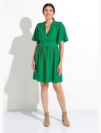Robe courte taille et épaules plissées - afibel