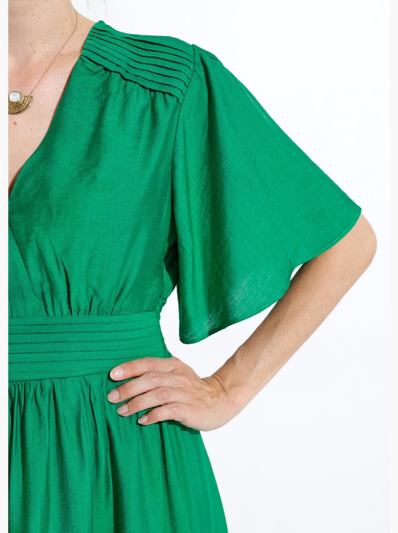 Robe courte taille et épaules plissées - afibel Vert fluo - Kiabi